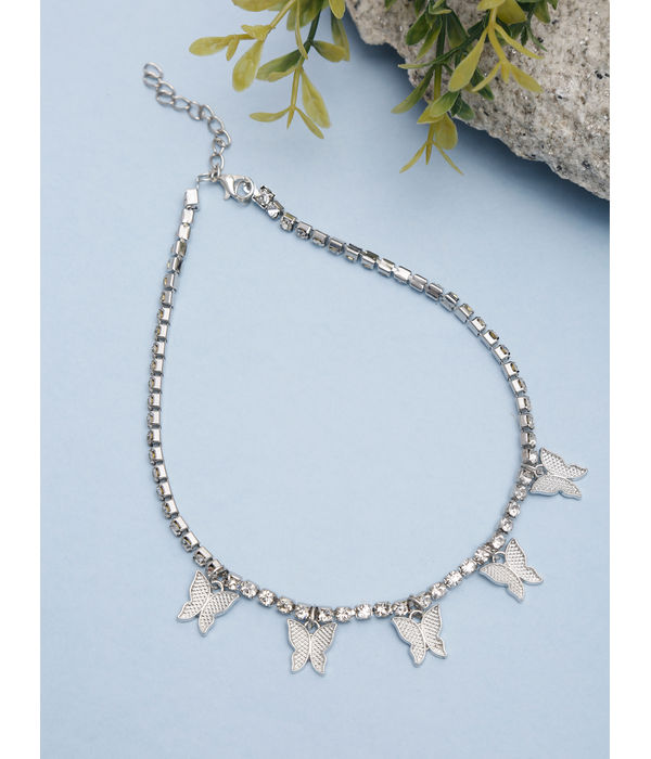 YouBella Silver-Toned & White Silver-Plated Necklace